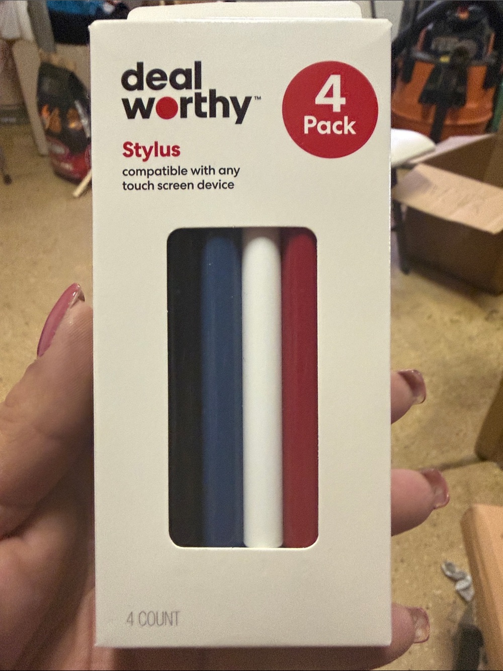 Dealworthy 4-Pack Stylus Pens – Black, Blue, White, Red